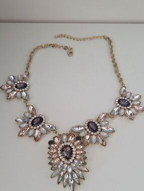 Gold-Tone Floral Statement Necklace with Purple and Blush Crystals
